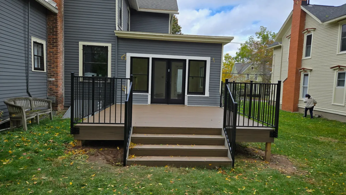 New composite deck with aluminum railing by Drexler Home Services in Rochester NY