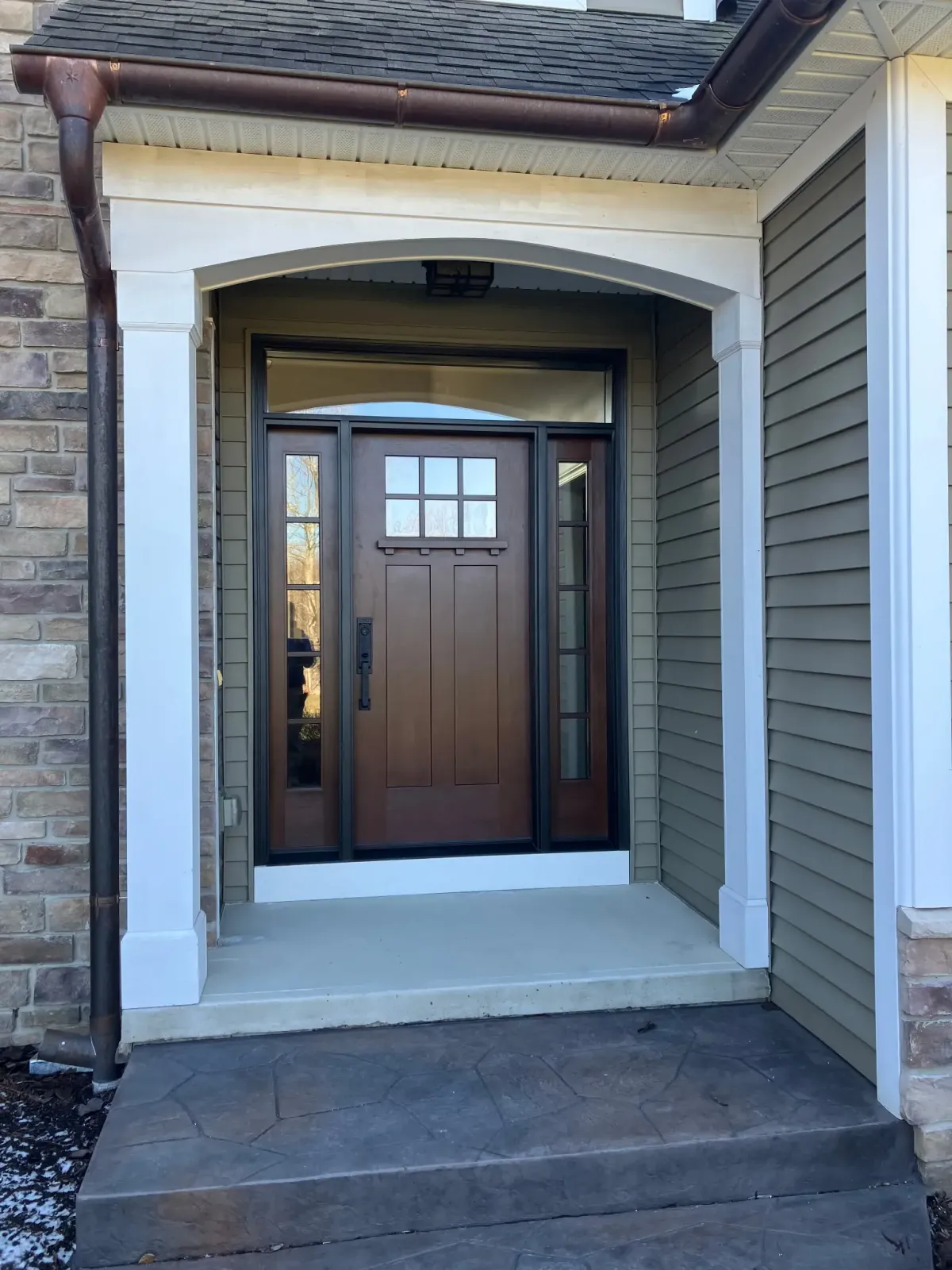 New craftsman front door with sidelights by Drexler Home Services in Rochester NY